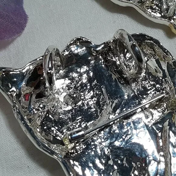 Silver Tone Tiger Earrings & Pendant/Pin Set Statement Best Brand Wild Animal - Picture 6 of 11